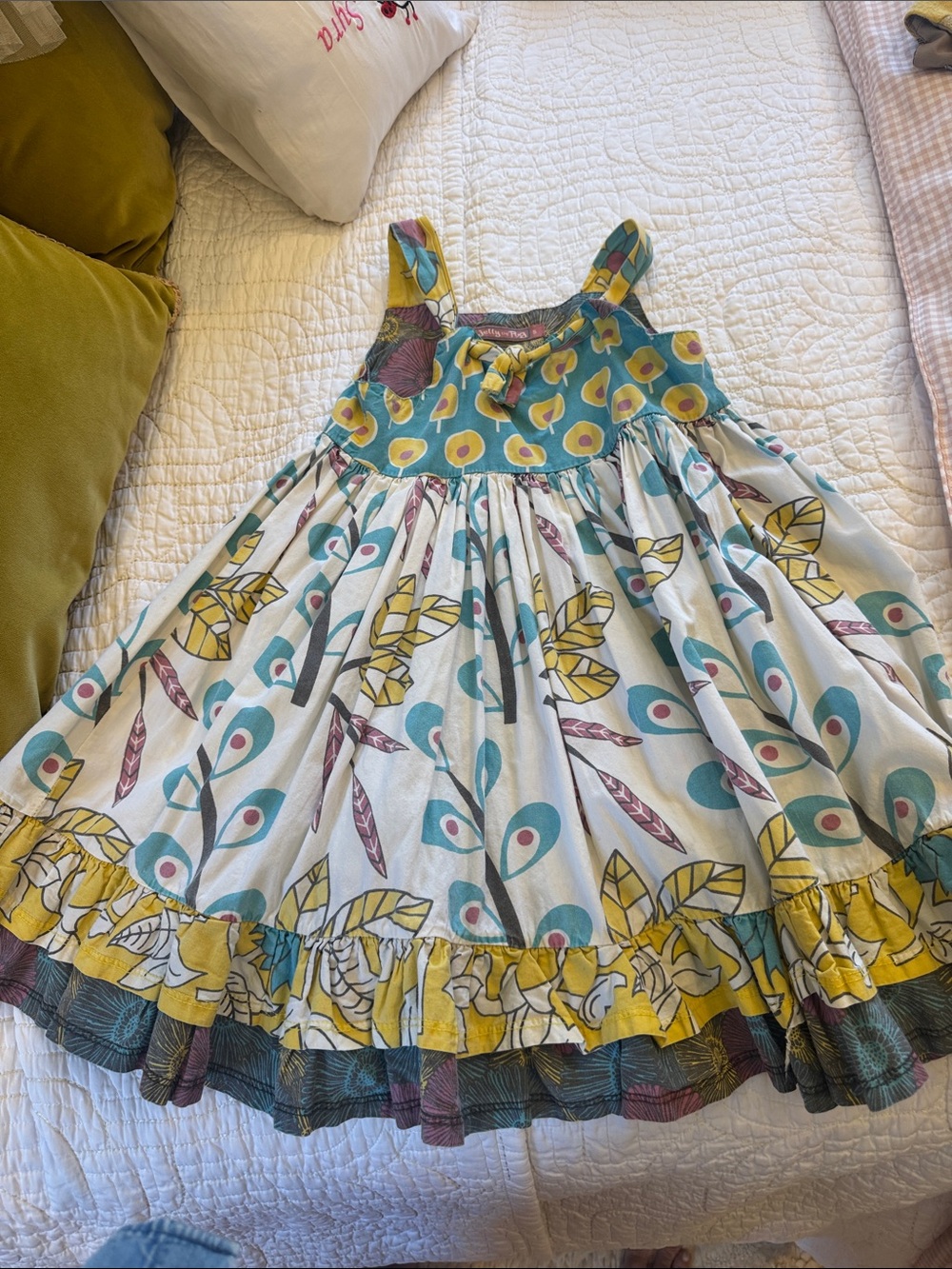 Jelly The Pug Teal, Yellow & White Floral Tiered Sundress